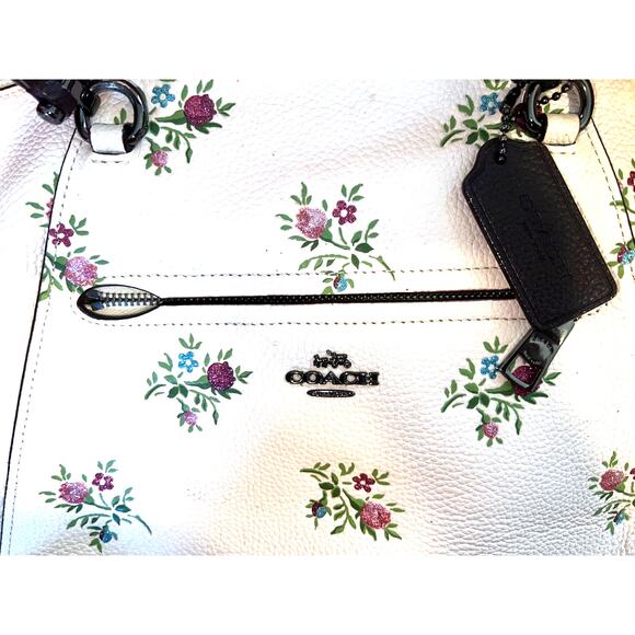 Prairie Satchel With Cross Stitch Floral Print Pebbled white leather with floral - Picture 8 of 12